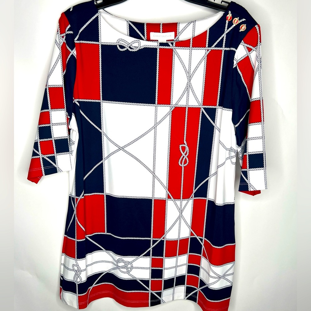 Charter Club Medium Short Sleeve Red,White& Blue Shirt